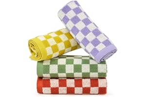 Jacquotha Wash Cloths Checkered 4 Pack 4 Colors - Cotton Washcloths for Face Body, 13 x 13 Inches Daily Cleansing Kitchen Towels