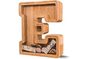 JOOMLAFLY Wooden Letter Piggy Bank for Kids Larger Letter Piggy Bank for Boys and Girls Piggy Bank Initial Coin Bank Wood Kids Money Bank Personalized Gift for Birthday and Festival-9" E Piggy Bank