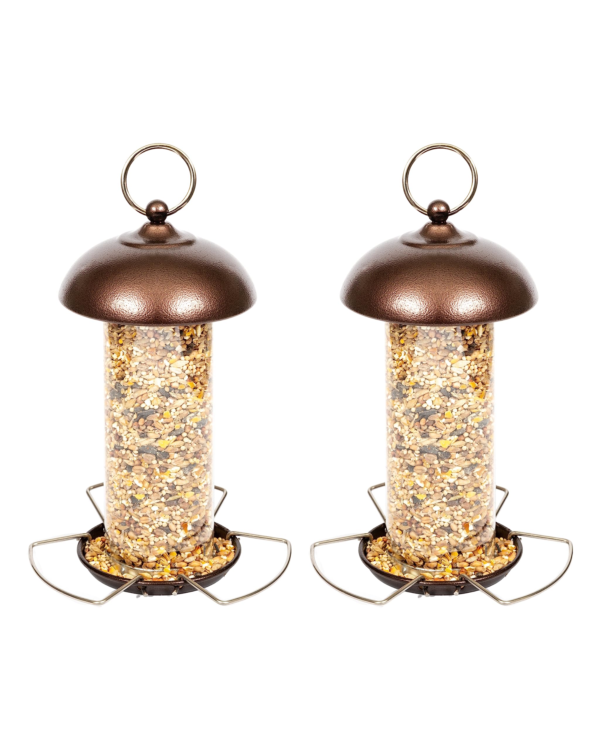 iBorn Metal Bird Feeders for Small Birds - Mix Seed Bird Feeders Hanging, Easy-Clean & Refill Design, Garden Bird Feeder, Copper,2 Pack — image 1