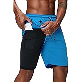 Pinkbomb Men's 2 in 1 Running Shorts Gym Workout Quick Dry Mens Shorts with Phone Pocket