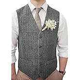 Onlylover Men's Wool Herringbone Groom Vests Formal Groom's Wear Suit Tweed Vest Skinny Wedding Dress Waistcoat