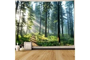 Lunerfex Tyndall Effect Forest Nature Tapestry, Sunlight Streaming Through Trees Wall Hanging for Bedroom and Living Room Decor, 36x48 Inches