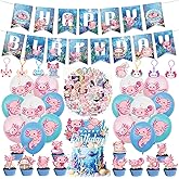Axolotl Birthday Party Supplies Decorations Axolotl Balloons Cupcake Toppers Happy Birthday Banner Stickers Keychains Animal Party Decoration