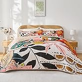 Pamnest Quilt Set King Size, Boho Floral 3 Pcs Soft Bed Cover Bedding Set, Mid Century Flowers Lightweight Bedspread Coverlet with 2 Pillow Sham for All Season