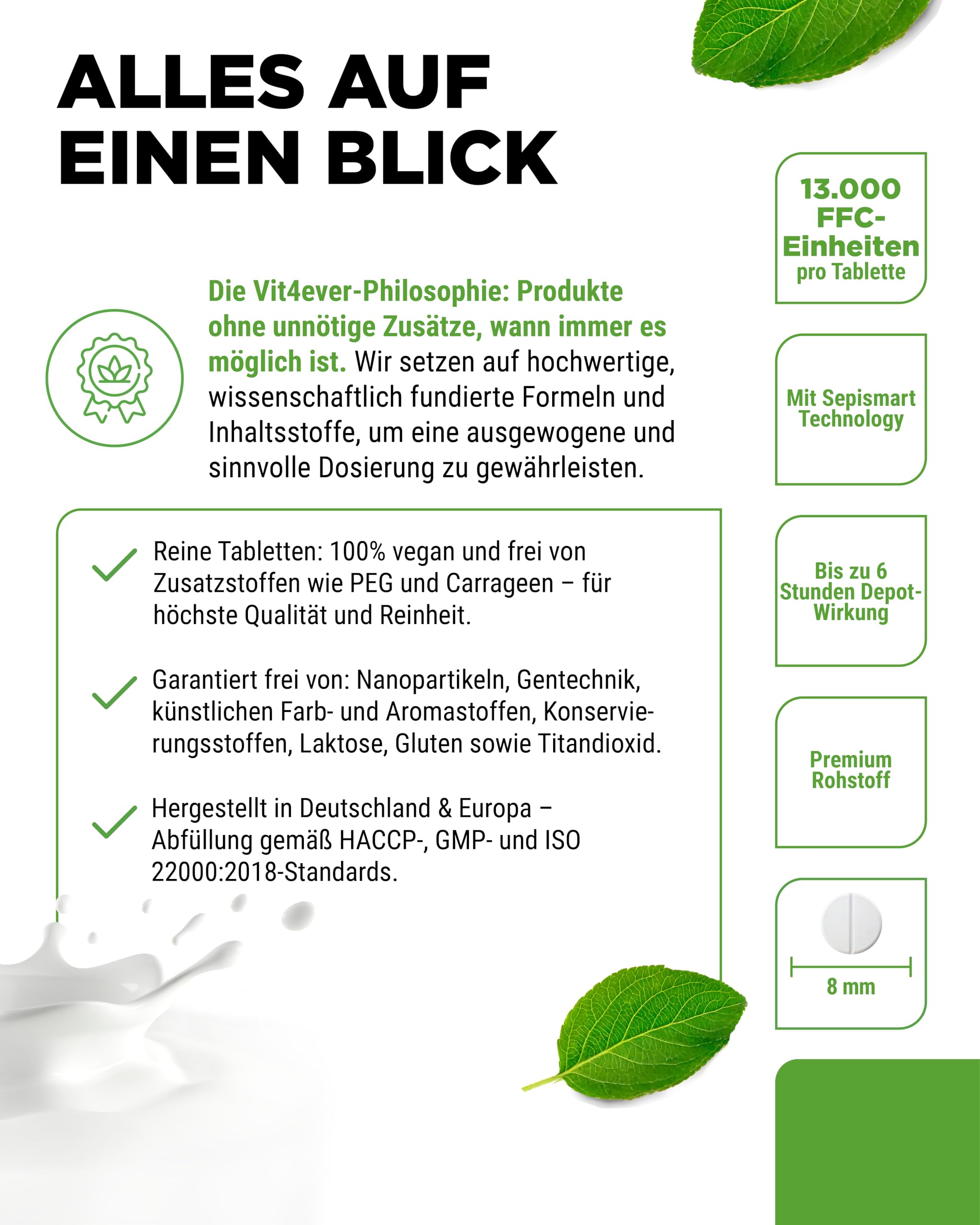 vit4ever Laktase 13.000 Depot - 120 Tabletten mit Depotwirkung (Sepismart® Slow Release) - Hochdosiert mit 13.000 FCC-Einheiten - Bei Laktoseintoleranz + Milchunverträglichkeit - Vegan 4