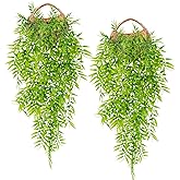 RAINFLOW 2PCS Fake Hanging Plants - Lifelike Artificial Bamboo Plants Outdoor, Fake Bamboo Leaves Plant for Study Yoga Living Room Patio Porch Stair Wedding Indoor Greenery Wall Decor