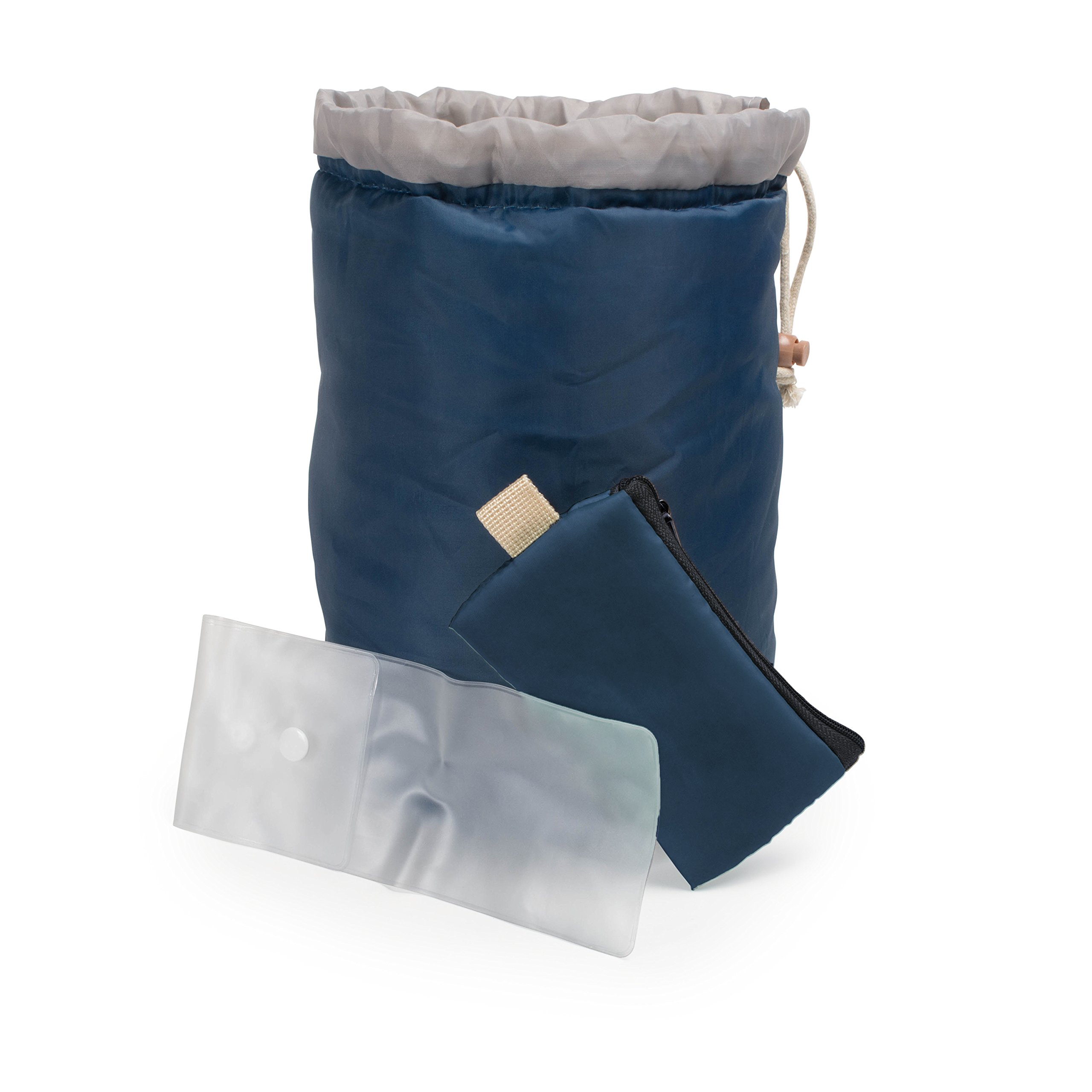 E-Living Store Large Capacity Portable Drawstring Cosmetic Bag for Makeup Storage, Toiletry Organizer, Bathroom Storage, and Carry On Travel - Blue & Gray (FBA43951-FNSKU)