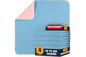 4 Pack 24” x 24” Super Absorbent Washable Underpads, Quick Dry & Waterproof Incontinence Bed Pads, Washable Pee Pads for Dogs