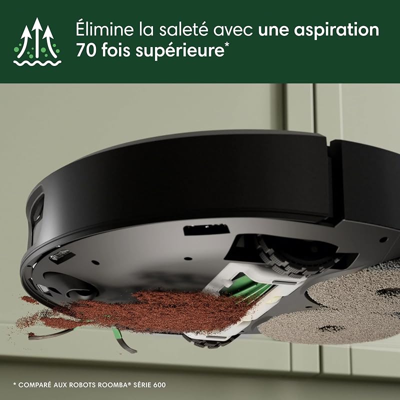Roomba Plus 505 Combo Robot + AutoWash - Base Multifonction - Lavage et séchage à l'air Chaud des lingettes - PrecisionVision IA - LiDAR Clearview Pro - 75 Jours d'autovidage - Noir