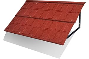 BIGalleons Fixed Metal Awnings 52 in W x 31 in H, Triangle Steel Frame with Tile Shaped Metal Awning for Door Entrance, Windows, Porches and Balconies (Red)