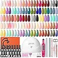 COSCELIA 53ps Gel Nail Polish Kit with U V light and Drill Starter Kit 35 Colors Gel Polish 5pcs Top Base Coat LED Lamp Nail Art All Seasons Gel Manicure Kit Valentines Day Gifts for Her