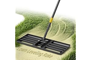 ETICSIPA Lawn Leveling Rake 30”x10” Large Heavy Duty Metal Lawn Leveler with 65” Long Adjustable Handle Proffesional Yard Leveling Rake for Soil Dirt Sand Compost Efficient Folding Lawn Leveling Tool