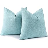 decorUhome Spring Chenille Decorative Throw Pillow Covers 18x18 Set of 2, Farmhouse Textured Square Neutral Solid Accent Pillow Covers for Couch Sofa Bed Living Room Home Decor, Turquoise
