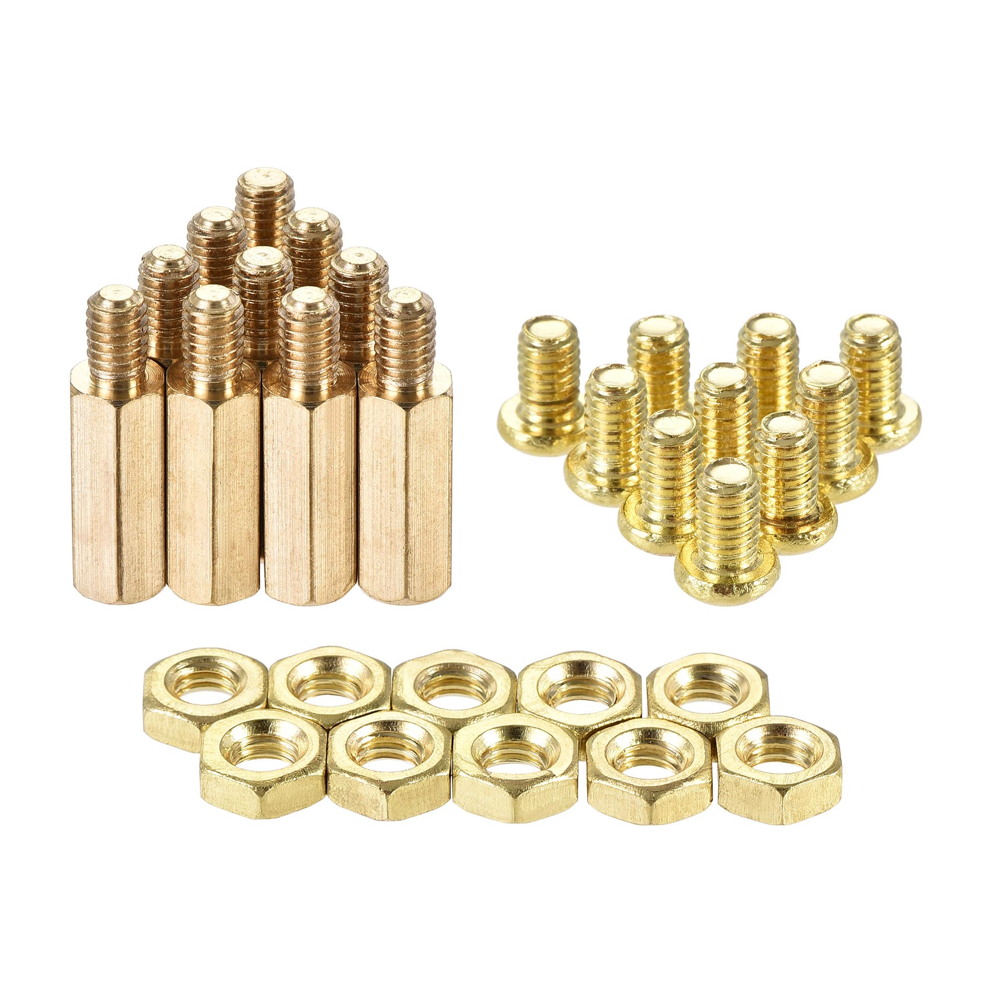 sourcing map M4 Hex Brass Standoff Spacer 15mm+6mm Male-Female Threaded Pillar Screw Nut Kit for PCB Motherboard Computer Circuit Board, 20 Sets