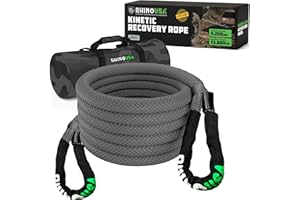 Rhino USA Kinetic Recovery Tow Rope Heavy Duty Offroad Snatch Strap for UTV, ATV, Truck, Car, Tractor - Ultimate Elastic Straps Towing Gear - Backed for Life! (1" x 30' Gray)