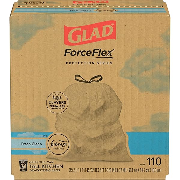 GLAD FORCEFLEX TALL KITCHEN DRAWSTRING TRASH BAGS, 13 GAL, FRESH CLEAN, 110 CT, PACK MAY VARY