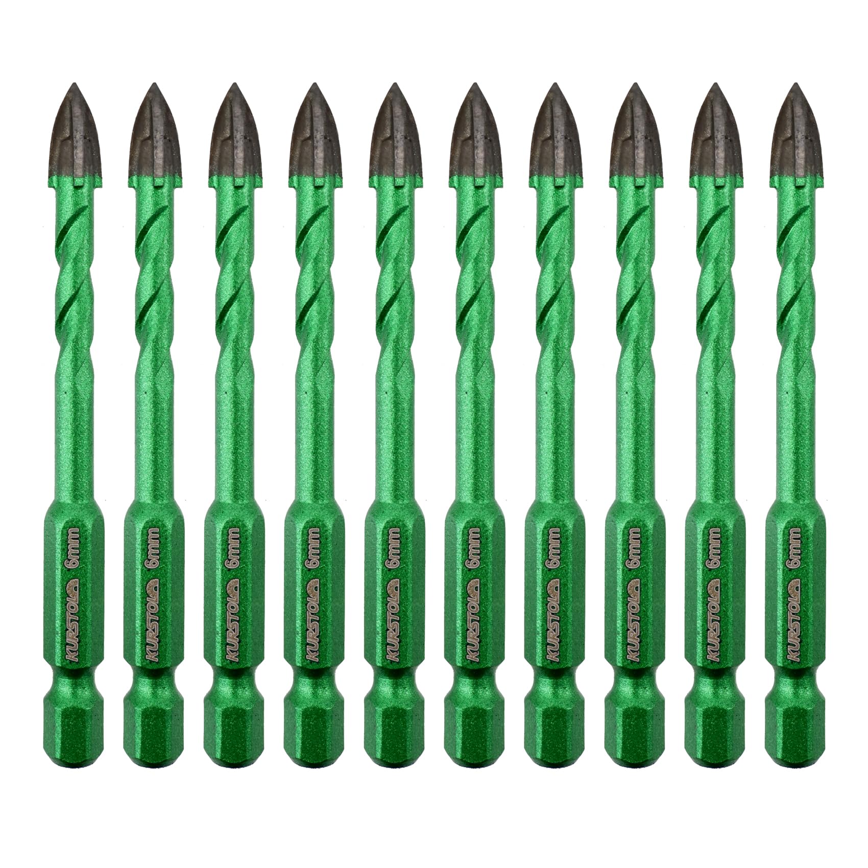 KURSTOL Masonry Drill Bits Set - 6mm*10 Tungsten Carbide Tip Tile Drill Bit for Porcelain Tile Concrete Brick Glass Wood Ceramic, Quick Change Shank — image 1