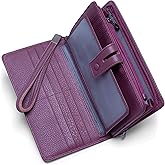 Bveyzi Women's Big Fat Rfid Leather Wristlet Wallet Organizer Large Phone Checkbook Holder with Zipper Pocket (Purple)