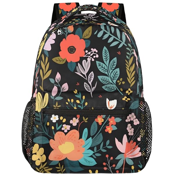 1087 Retro Flowers Stylish Backpack With Adjustable Padded Shoulder Straps Kids main image 3