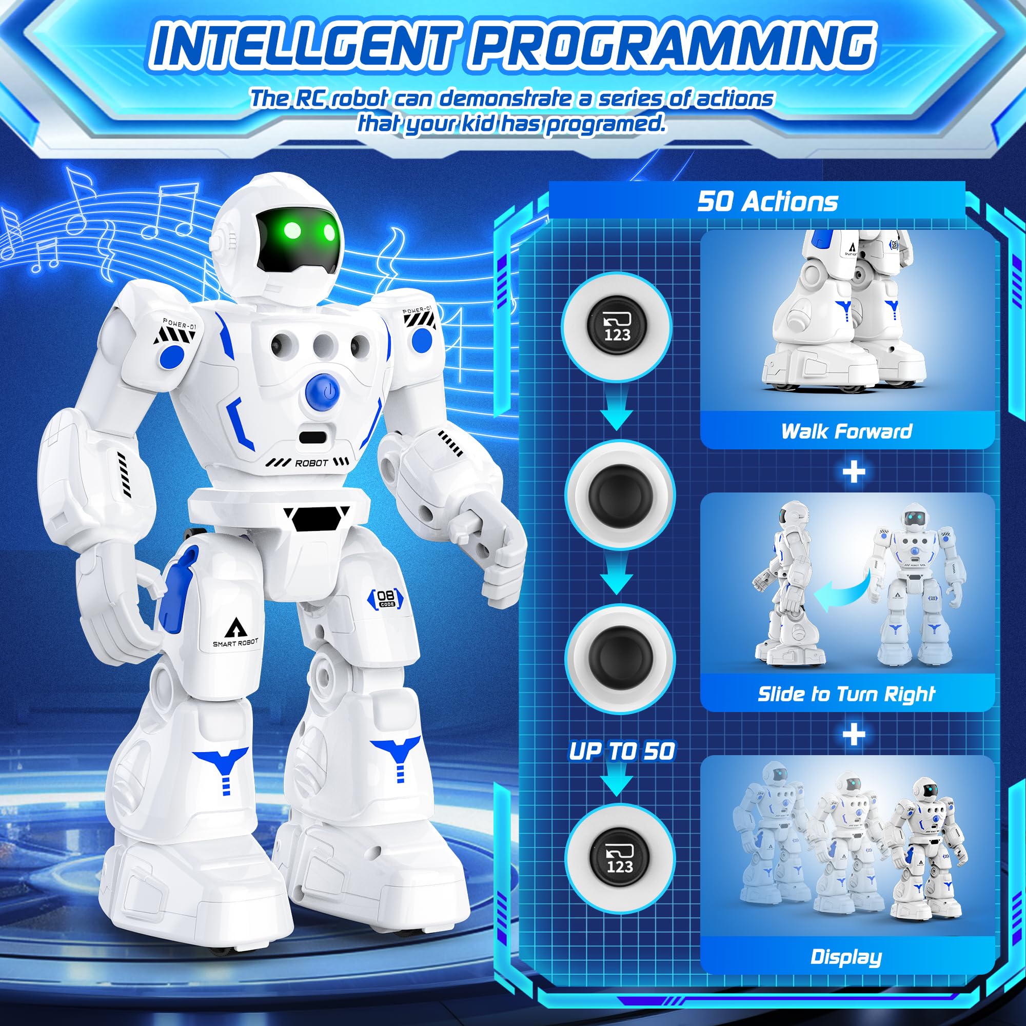 BAZOLOTA Robot Toys for Kids 3-5, Programmable Remote Control Robot with Walking, Sliding, Singing and Dancing, RC Gesture Sensing Control Smart Robots for Age 3-12 Kids Christmas Birthday