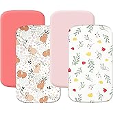 4 Pack Bassinet Sheets 19" x 33", Compatible with Baby Delight, BabyBond and Dream On Me Skylar/Lotus/Traveler Baby Bassinet, Soft and Skin-Friendly, Pink and Rabbit