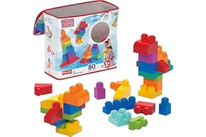 MEGA BRANDS MEGA BLOKS First Builders Toddler Blocks Toys Set, Big Building Bag with 80 Pieces and Storage, Ages 1+ Years