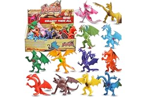 VALEFORTOY 4 Inch Realistic Detail Dragon Toy Set with Gift Box, 12 Pcs Mini Dragon Figure in and Styles, Theme Party Favors Toy for Kids, Goody Bag Filler, Bulk Gifts, Cake Toppers