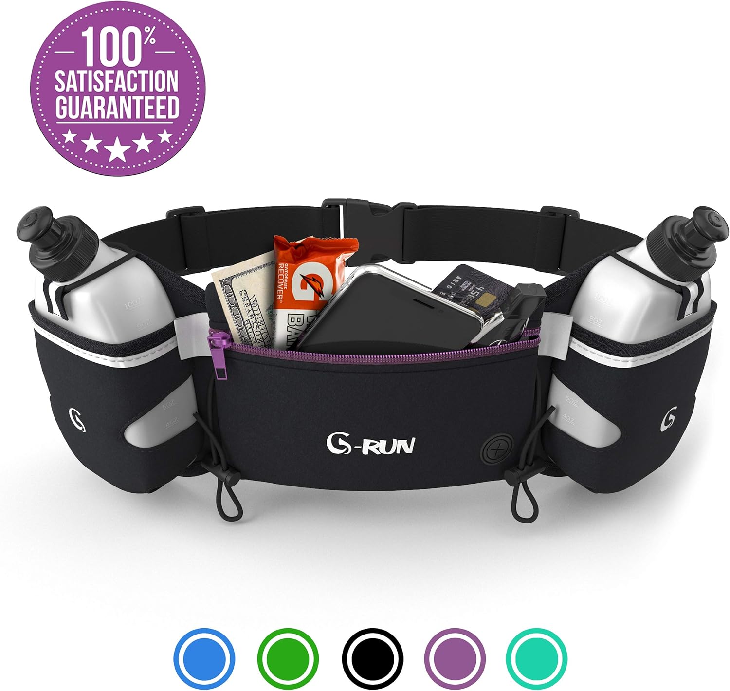 G-RUN Hydration Running Belt with Bottles - Water Belts for Woman and Men - iPhone Belt for Any Phone Size - Fuel Marathon Race Pack for Runners - Jogging Waist Pouch&hellip;