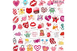GARSELLEN 180Pcs Temporary-Tattoos Kids Valentines-Day Gifts - 60Styles Individually Wrapped Heart Kiss Monster Stickers Goodies Bags Stuffers for Boys Girls Toddler School Class Classroom Exchange Favors