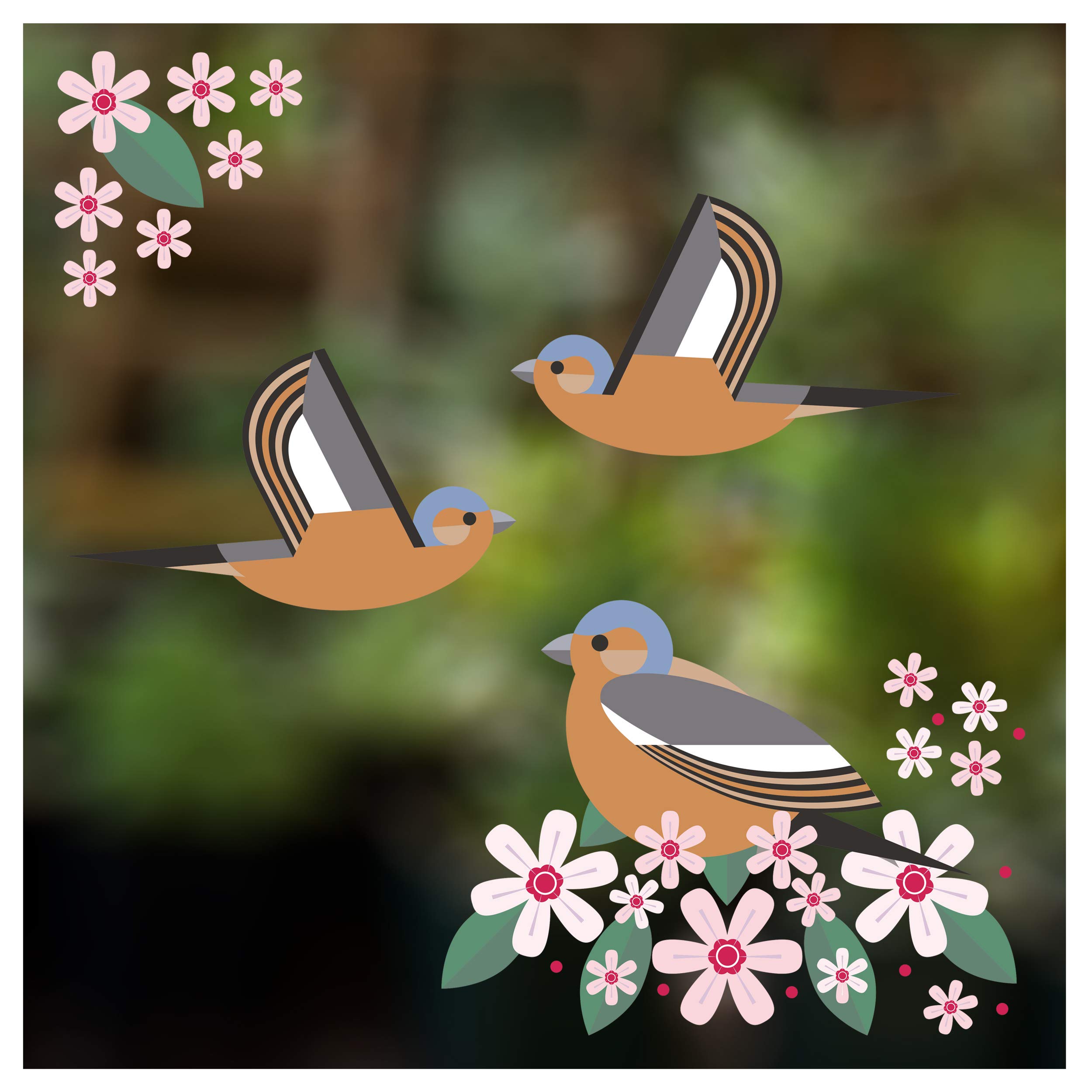 I Like Birds - Birds & Blooms Chaffinch Window Stickers - Set of 3 Decorative Glass Static Clings
