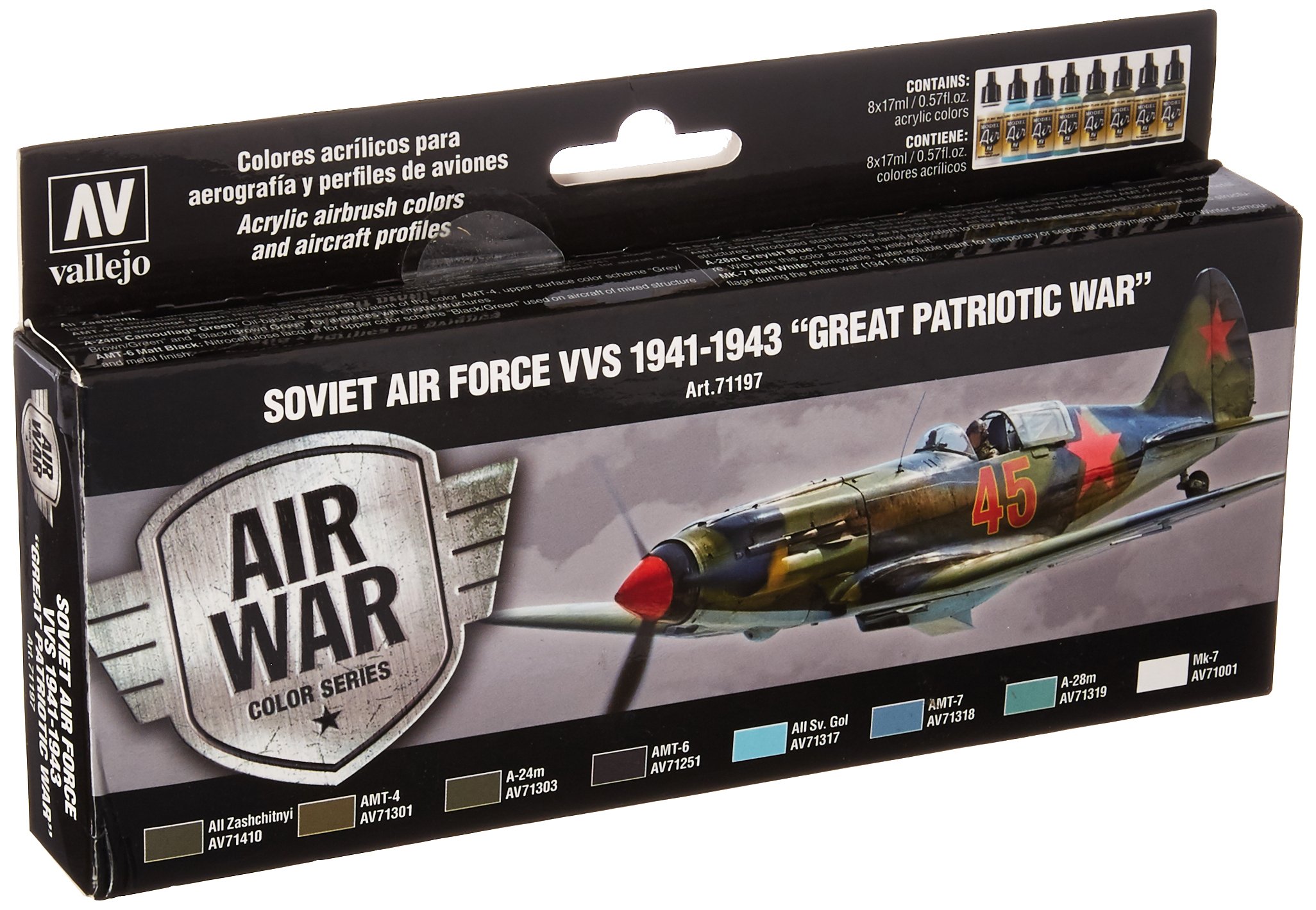 Acrylicos Vallejo VJ71197 "Soviet Air Force Vvs 1941-43 Great Patriotic War" Model Air Set, 17 ml (Pack of 8)