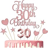 Lecferrarc 30th Birthday Cake Toppers, 30th Birthday Candles Numeral Candles and Glitter Cake Decorations Toppers Set for Party Supplies (Rose Gold)