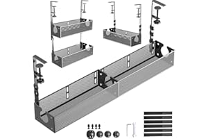 SEYHAKI Multi-Model Under Desk Cable Management 2 Pack Metal Under Desk Wire Management Tray Clamp Mount Under Table Cord Management No Damage The Desk