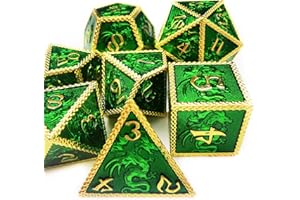 HAOMEJA Dungeons and Dragons Dice DND Dice Set D and D Dice Metal 6 Sided Polyhedral Dice for Pathfinder MTG Board Games Roll Playing Dice D&D Dice Set D20 D12 D10 D8 D6 D4 Golden Green
