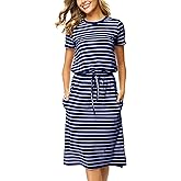 Simier Fariry Women Summer Midi Knee Casual Dress Pocket Hide Belly Short Sleeve Spring Work Travel Teacher Outfit