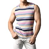 JOGAL Mens Rainbow Striped Sleeveless Shirts Multicolored Casual Tank Tops