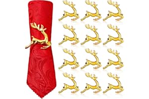 WILLBOND 12 Pcs Deer Napkin Rings Gold Christmas Antler Reindeer Buckle for Cloth Napkins Holiday Dinners Parties, Wedding Adornment, Table Decoration Accessories