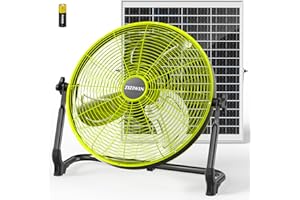ZIZIWIN 14" Solar Fan, 25W Solar Powered Cordless Greenhouse Fan, Rechargeable Battrey, Portable, Wireless, 360° Tilt, 8~60H Runtime, for Outdoor Camping Gazebo Chicken Coop Patio Travel Shed Barn