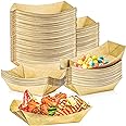 MotBach 100 Pack 1Lb Paper Food Boat Trays Disposable Paper Boats,Brown Kraft Paper Food Trays Paper Food Serving Boat Tray Basket for Snacks Bakery Fries Popcorn Sauce Tacos Nacho