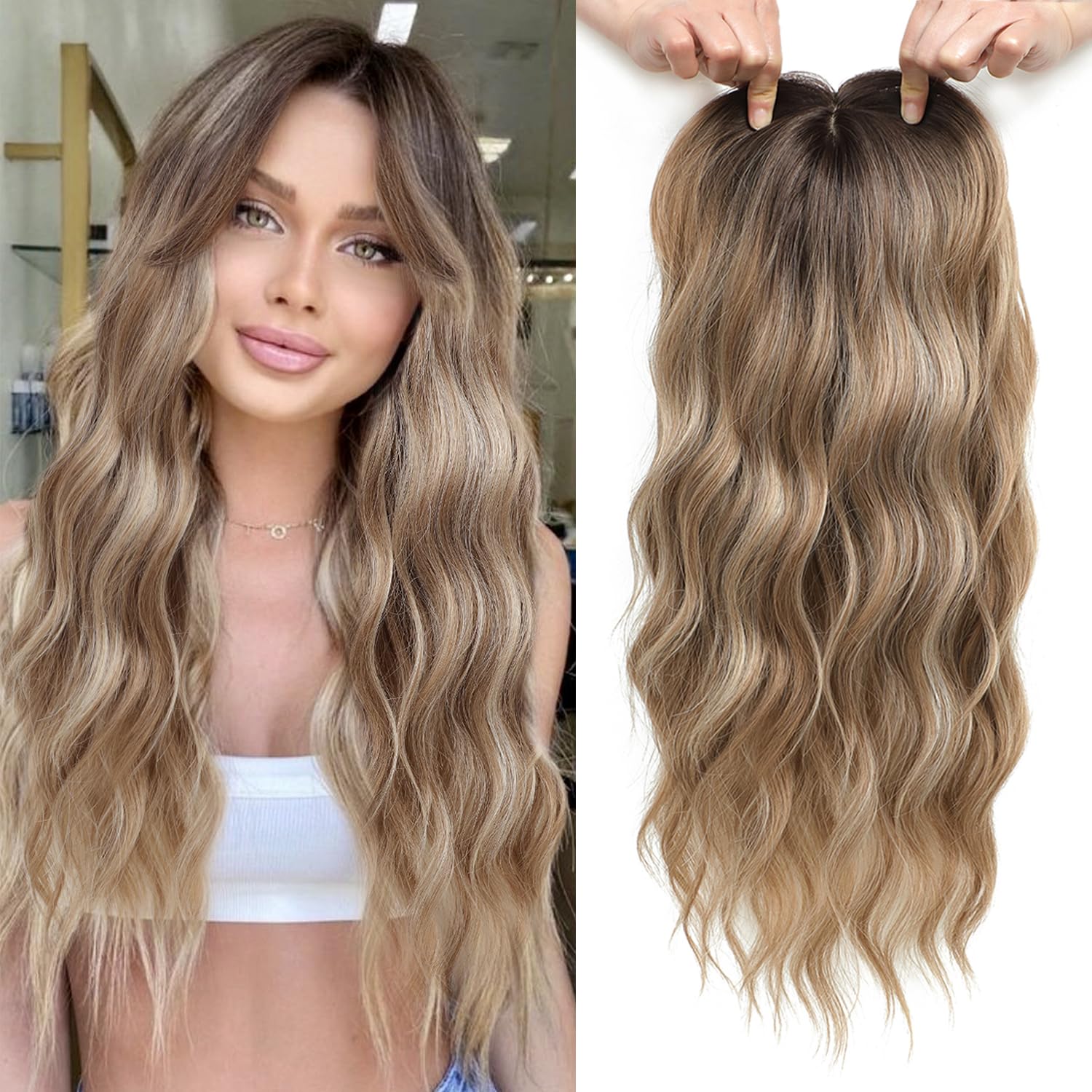 Photo 1 of gulagula Hair Topper 20" Wavy Hair Toppers for Women 6.5x6.5” Base Size Hairtoppers for Women with Thinning hair Wavy Clip In