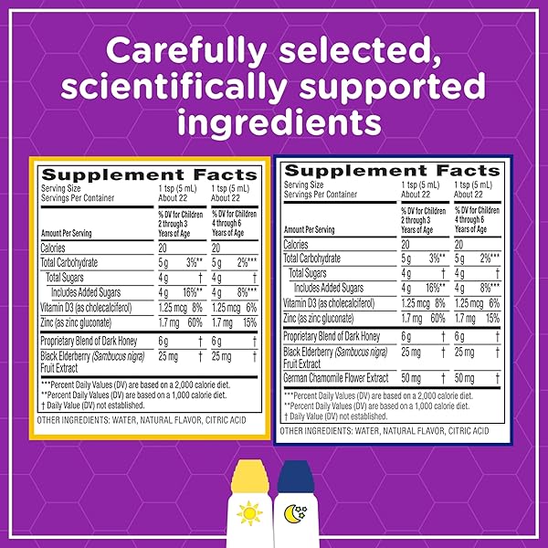 ZARBEE’S CHILDREN’S HONEY COUGH SYRUP + IMMUNE DAY & NIGHT VALUE PACK, DAYTIME & NIGHTTIME TODDLER COUGH SYRUP WITH DARK HONEY, REAL ELDERBERRY, VITAMIN D, & ZINC, MIXED BERRY, TWO PACK, 2 X 4 FL. OZ