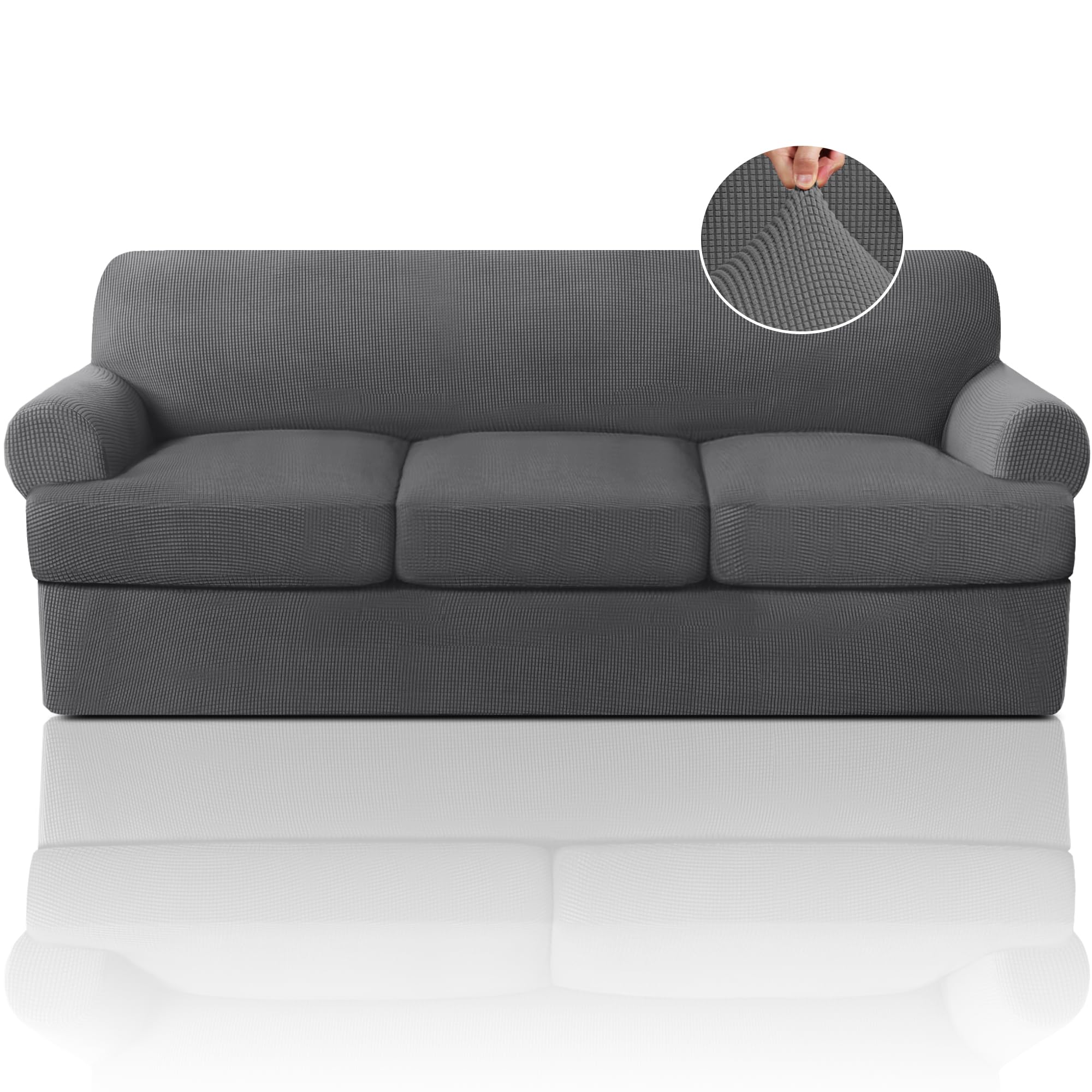 Photo 1 of PrinceDeco T Cushion Sofa Slipcover 4 Pieces Sofa Covers for T Cushion Couch Soft Sofa Slip Covers Furniture Protector with 3 Individual T Shape Seat Covers (70"-88") Washable, Grey