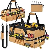 18.5-Inch Tool Bag,43 Pockets Tool Bags for Men,Heavy Duty Tool Box Organizer Storage,Wide Mouth Toolbag Tools Tote Carrying Case for Dad,Mechanic,Electrician,Brown,Bag Only