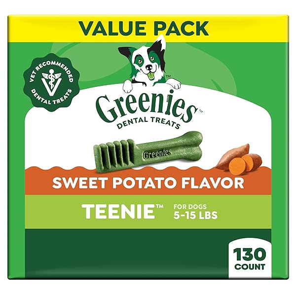 GREENIES DOG TREATS VETERINARIAN-RECOMMENDED NATURAL DENTAL TREATS FOR DOGS, TEENIE SIZE, SWEET POTATO FLAVOR, 36 OZ. PACK, 130 COUNT