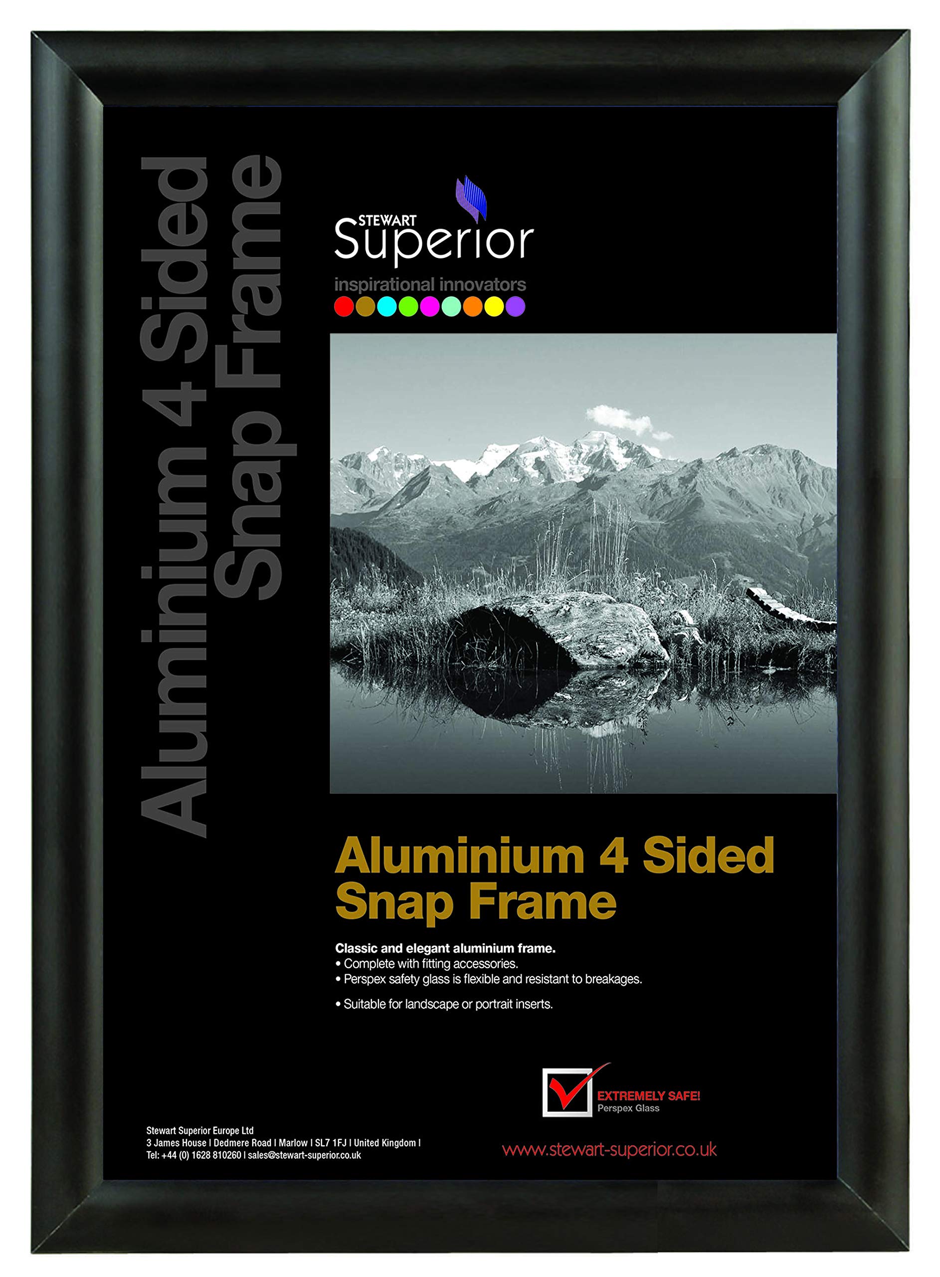 SECO Stewart Superior 20" x 30" Aluminium 4 Sided 25mm Front Loading Picture/Poster Snap Frame - Black