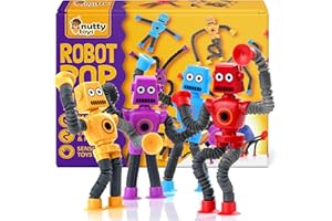 nutty toys Sensory Robot Toys 4pk - Top Pop Tubes Fidget 2025 for ADHD & Autism Ages 3 4 5 6 7 8 9 10 11 12, Best Kids Travel Idea, Unique Christmas Toddler & Tween Gift Idea & Boy Stocking Stuffers