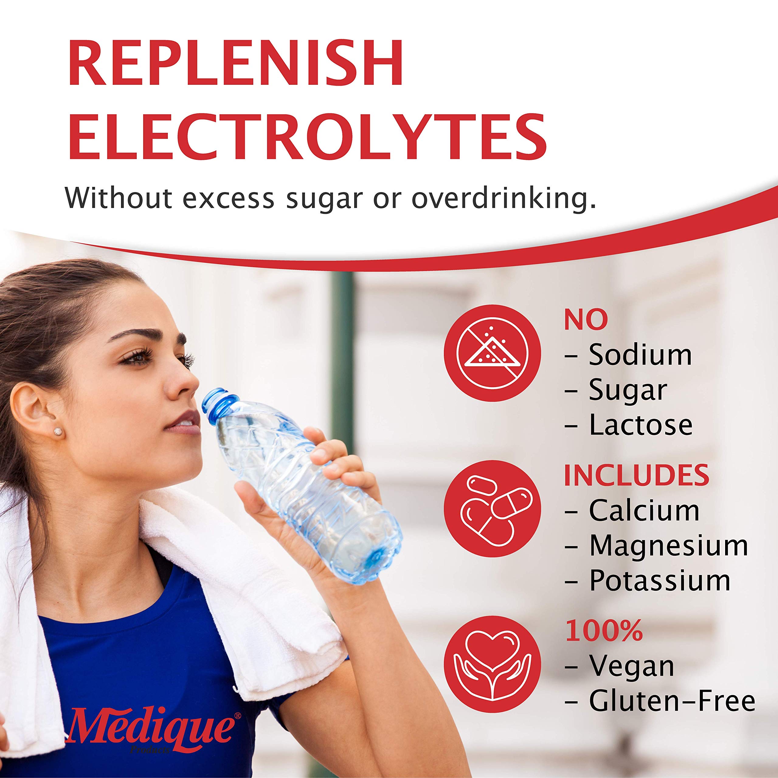 Medique Medi-Lyte Electrolyte Replenisher, Fast Relief from Heat, Stress, Fatigue, and Muscle Cramping, Easy to Swallow Tablets, 500 Tablets (250 x 2)