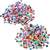 Jadive 200 Pcs Tongue Rings for Women 14g 16 mm Acrylic Mix Tongue Rings Set Nipple Bar Stainless Steel Straight Barbells Body Piercing Jewelry Candy Assorted Colors