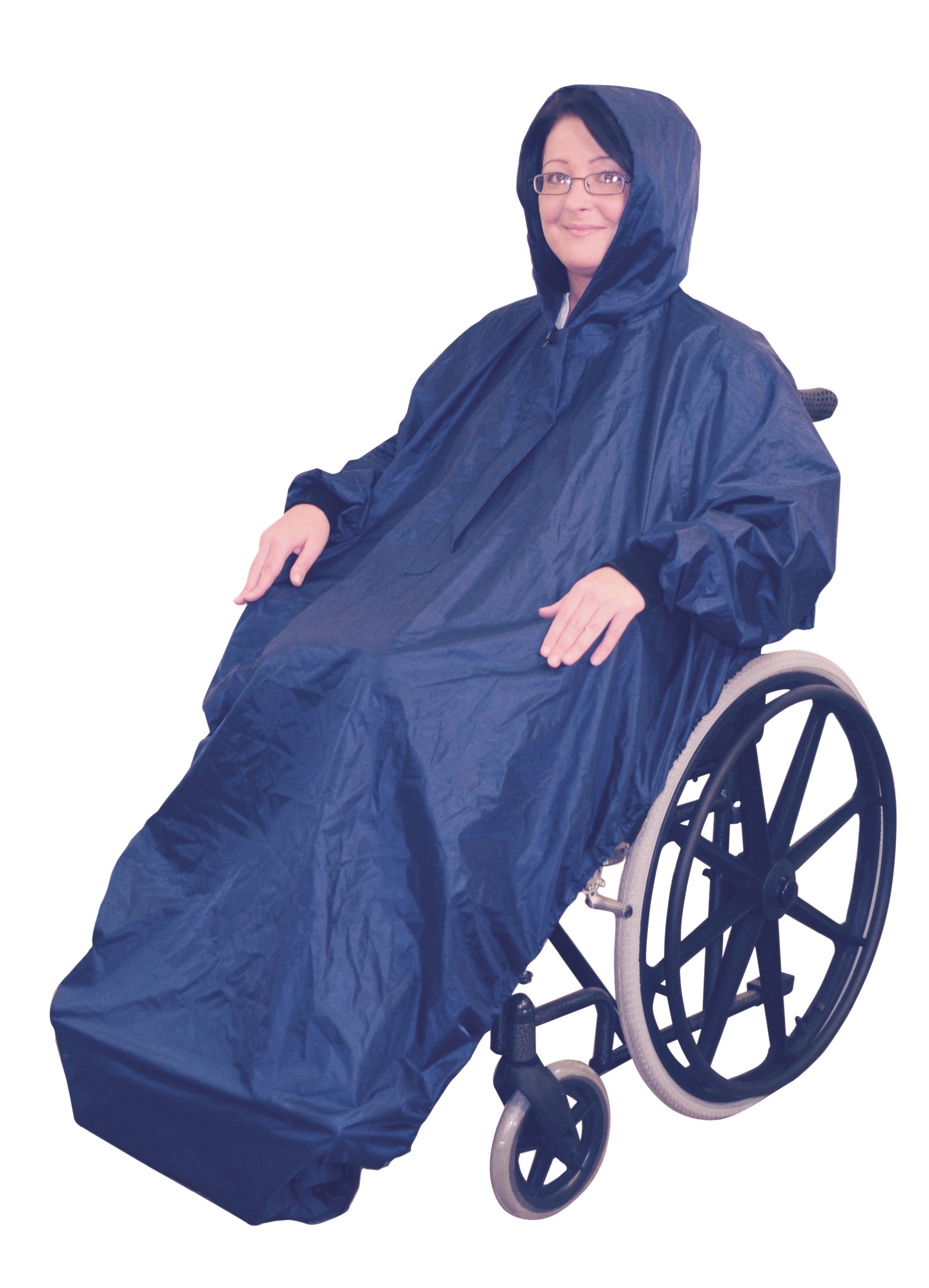 Aidapt 100% Waterproof Wheelchair Mac with Sleeves Protection from Rain, Wind, Snow, Universal Sizing, Elderly Cape, Coverall, Disability, Mobility, Cosy Warm, Drawstring Hood, Poncho, Coat, Navy,