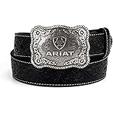 ARIAT Men's Floral Embossed Leather Belt with Antiqued Silver Buckle